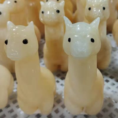 Hand-Carved Yellow Jade Crystal Alpaca Figurine