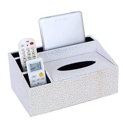 PU Leather Tissue Box Holder and Desk Organizer, White Cloud