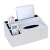 PU Leather Tissue Box Holder and Desk Organizer, White Cloud view 1