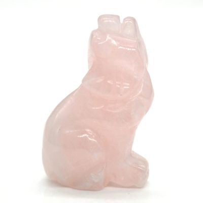 CZAOINCU Wolf Figurine, Natural Rose Quartz Crystal, 1.5 in