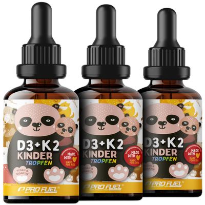 Vitamin D3 + K2 Kids Drops, 3-Pack – 650 IU Vegan Vitamin D3 + 20 µg Bioactive Vitamin K2 MK7