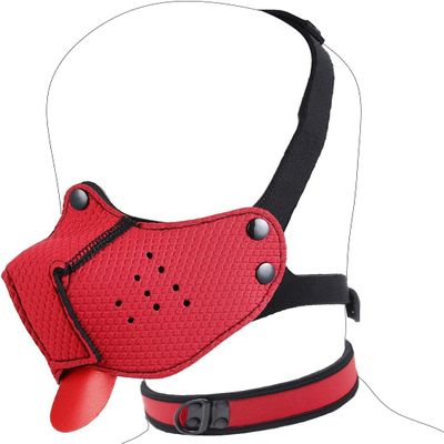 Neoprene Muzzle for Puppies, Dog Head Mask with Collar, Red, One Size