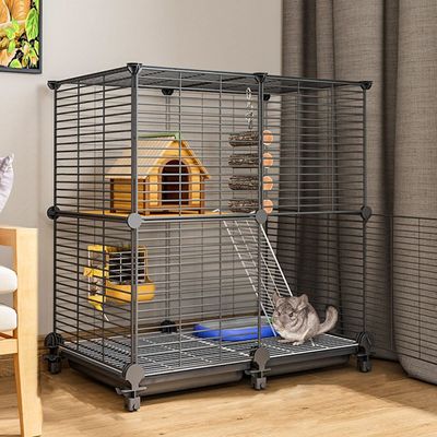 Rabbit Cage, Ferret/Chinchilla Cage, Rat Cage and Habitat, Small Animal Cage, Guinea Pig House, Chinchilla Cage on Wheels, Removable Wire Mesh (Black, 75 x 39 x