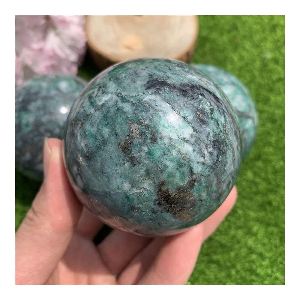 CZAOINCU Room Decoration Healing Stone, Natural Dioptase Crystal Ball, Healing Emerald Copper Crystal Stone for Home Decor and Balance
