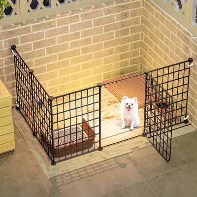 Indoor/Outdoor Pet Playpen, Metal Wire Yard Fence with Door, 111 x 75 x 47 cm