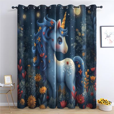 zcwl Cute Unicorn Blackout Curtains for Girls, 2-Piece Set, 300 x 140 cm