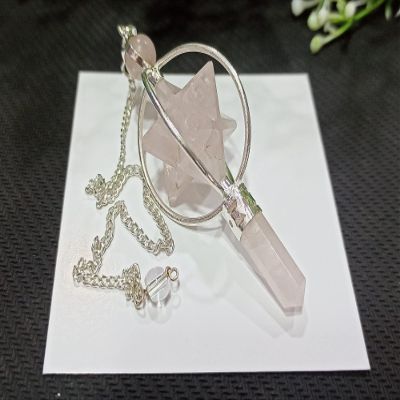 CZAOINCU Rose Quartz 3-Stone Merkaba Spinning Star Faceted Pendulum with Point