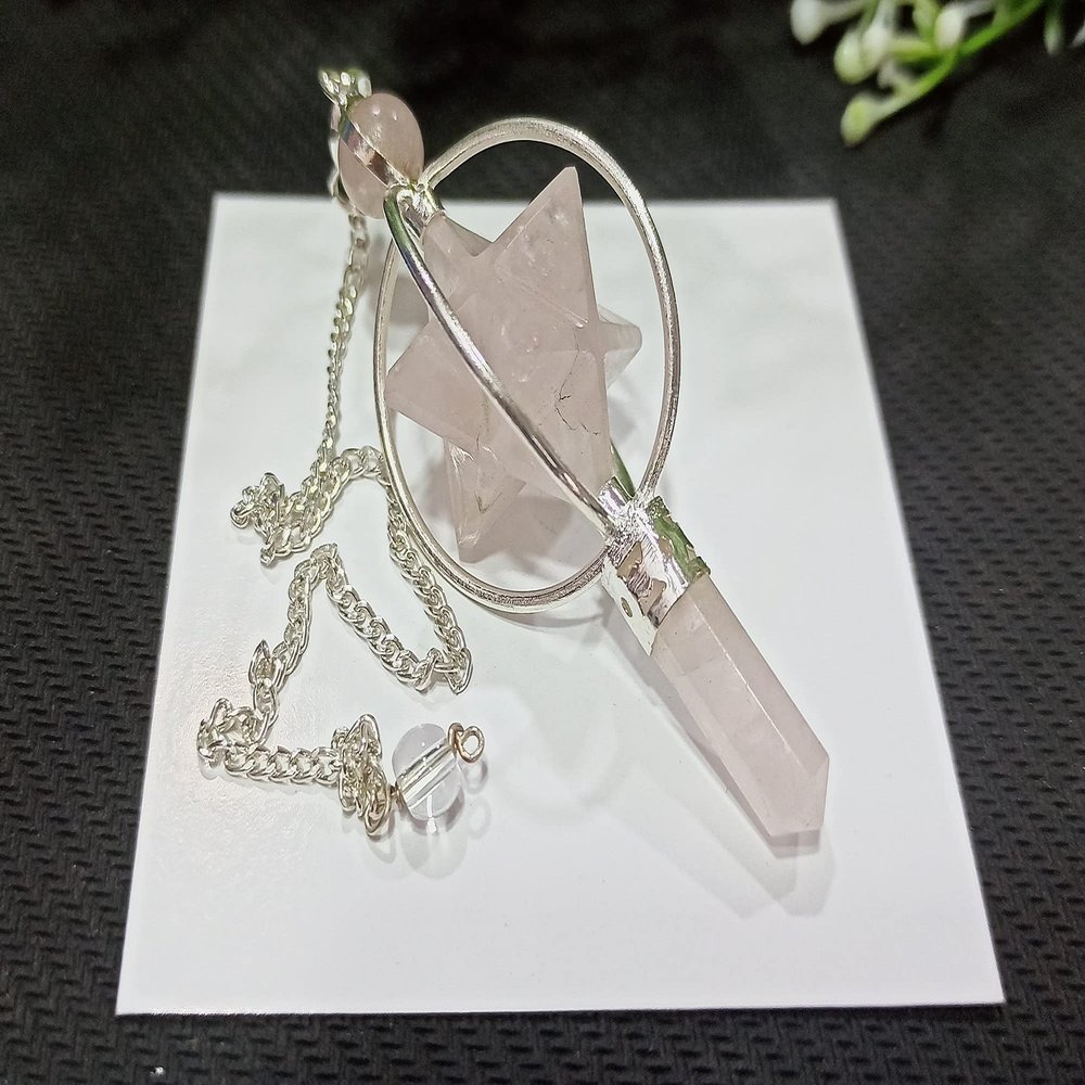 CZAOINCU Rose Quartz 3-Stone Merkaba Spinning Star Faceted Pendulum with Point