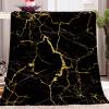 PLEETS Cozy Flannel Fleece Blanket, Black-and-Gold Marble Texture, 130 x 170 cm view 1