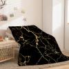 PLEETS Cozy Flannel Fleece Blanket, Black-and-Gold Marble Texture, 130 x 170 cm view 4