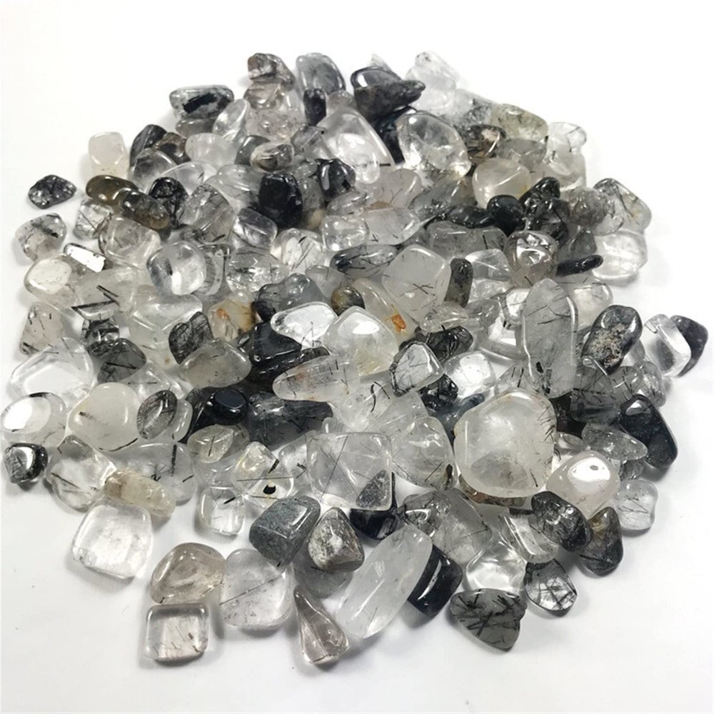 CZAOINCU 100 g Natural Black Quartz Rutilated Tourmaline Gravel, 3–5 mm