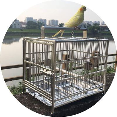 WYRMB Stainless Steel Bird Cage for Parrots, Portable, with Metal Handle, Silver, 36 x 28 x 40 cm