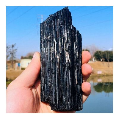 CZAOINCU Room Decor 300–1000 g Natural Black Tourmaline Crystal Stone, Original for Decoration, Stone Generator (Size: 400–450 g)