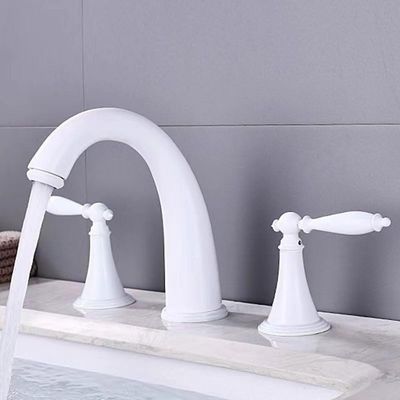 3-Hole Bathroom Sink Faucet, 2 Handles, Brass, Hot and Cold Mixer, White Safehappy