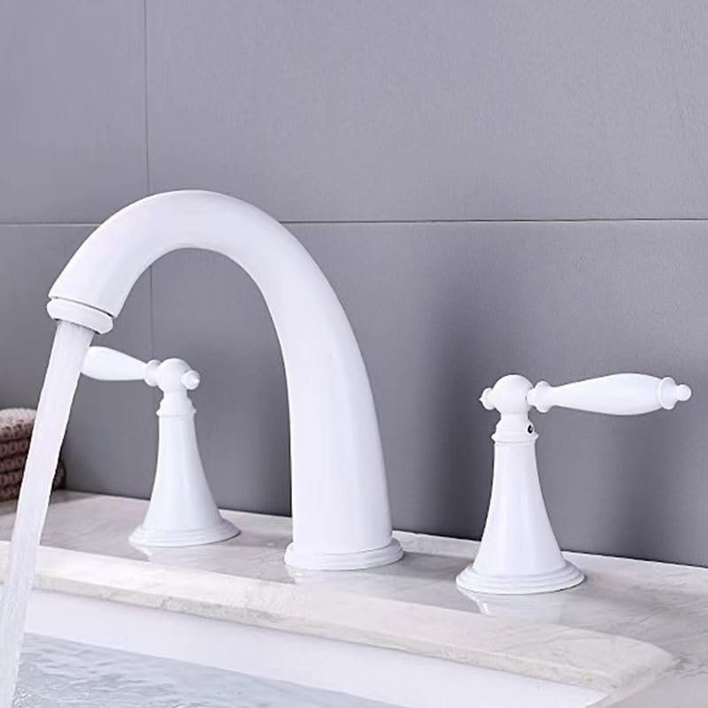 3-Hole Bathroom Sink Faucet, 2 Handles, Brass, Hot and Cold Mixer, White Safehappy