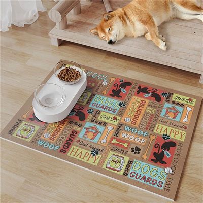 famesale Graffiti-Print Pet Feeding Mat, Absorbent Non-Slip Dog Bowl Mat