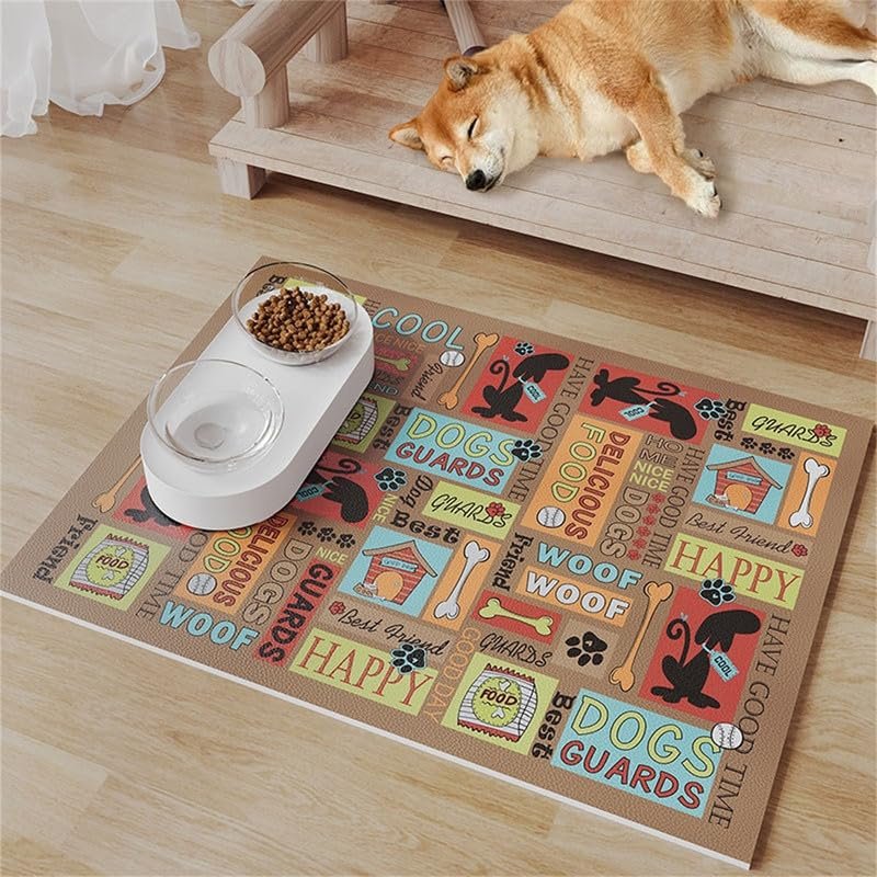 famesale Graffiti-Print Pet Feeding Mat, Absorbent Non-Slip Dog Bowl Mat