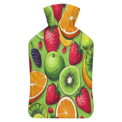 Fruit-Print Hot Water Bottle with Plush Cover