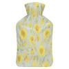 Hot Water Bottle with Yellow Floral Print and Plush Cover view 1
