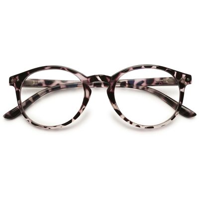ABETOS Women's Round Oval Reading Glasses with Blue Light Filter, Clear Gray Tortoiseshell Frame, Spring Hinges, +1.75