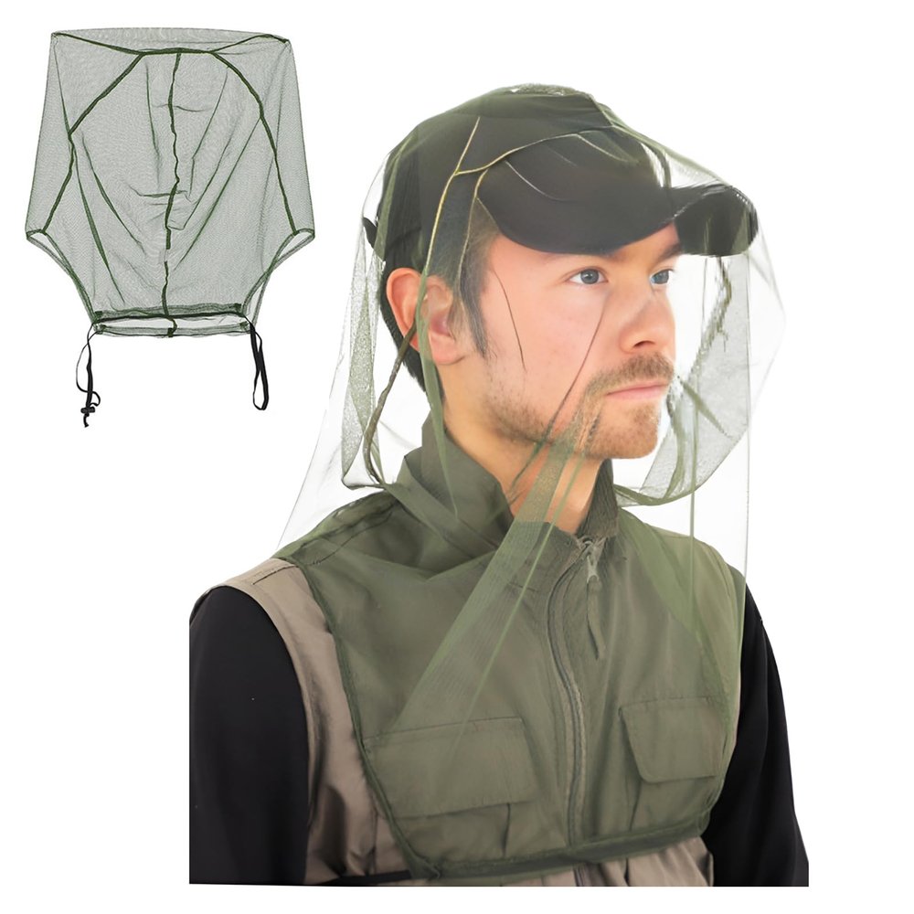 2-Pack Mosquito Head Nets, Insect Netting for the Head, Improved Seal, Face Covering, Suitable for All Seasons, Black and Green, One Size