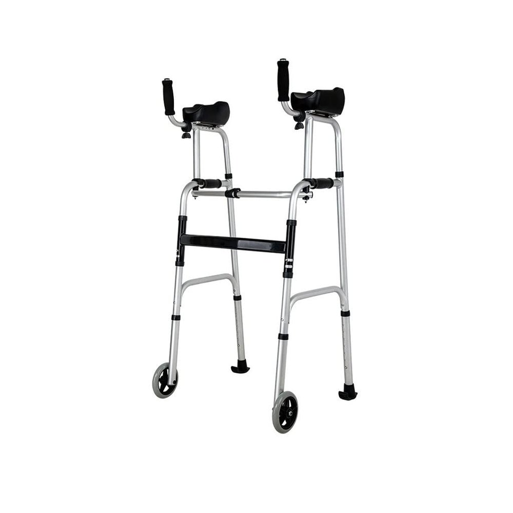 2-Wheel Stand-Up Walker, Foldable Lightweight Aluminum Walker with Armrests, Rollator, Supports up to 220 lb