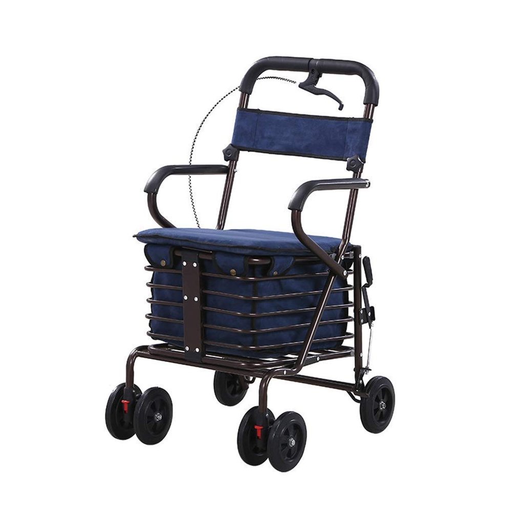 Walker for Older Adults, Lightweight, Foldable, Four-Wheeled Rollator with Padded Seat, Carry Basket and Lockable Brakes (B) (A) Star of Light