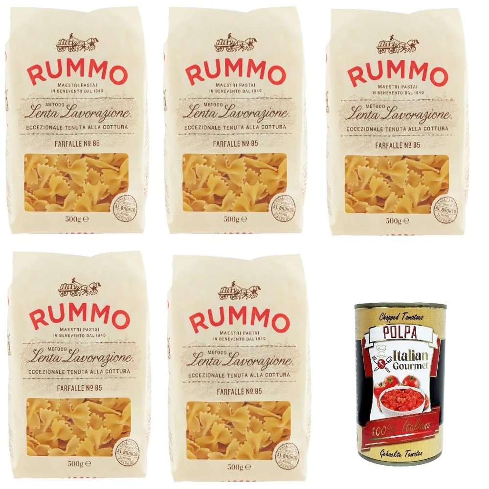 Italian Gourmet Farfalle No. 85 Semolina Pasta, Bronze-Die Cut, 5 x 500 g