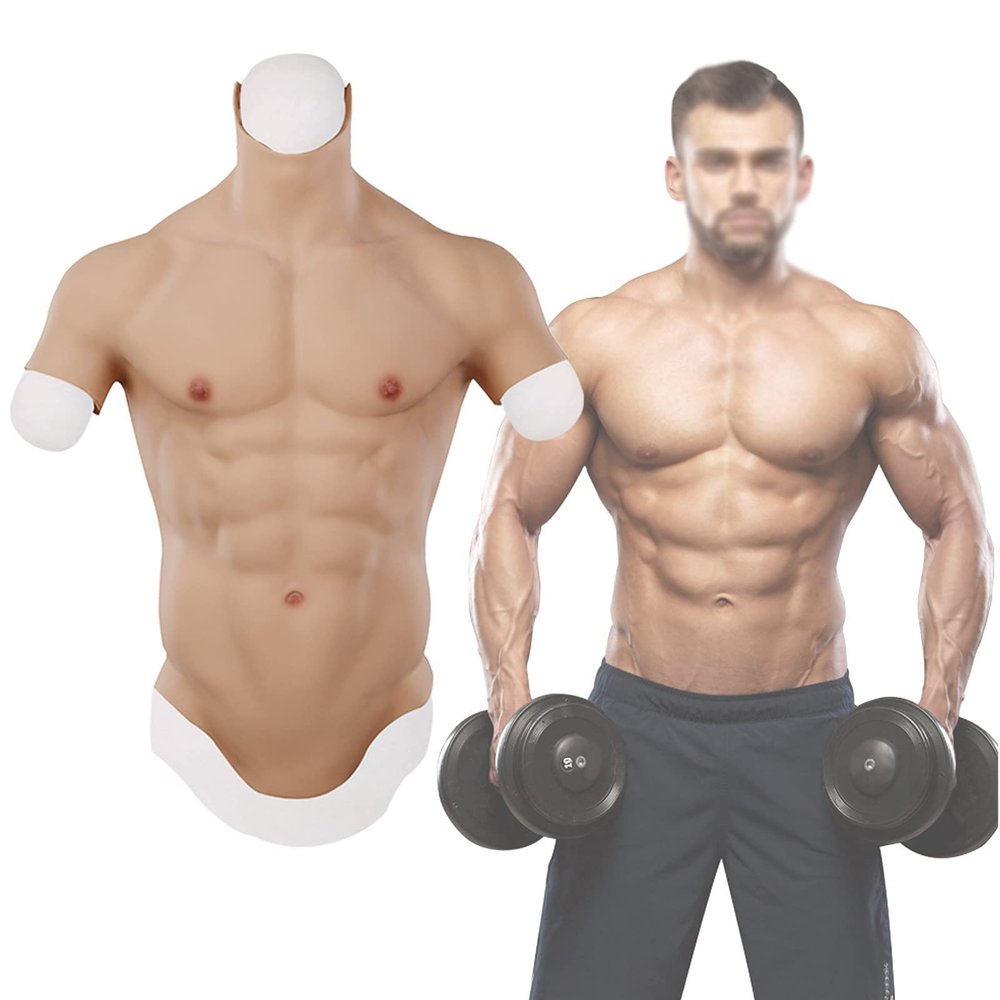 Realistic Faux Muscle Silicone Chest Half-Body Suit for Men, Floating-Point Design, for Cosplay and Halloween Props