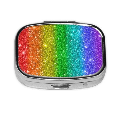 Rainbow Sequin-Look Square Pill Box