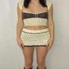 Qianderer 2-Piece Crochet Knit Skirt Set for Women, Crop Top and High-Waisted Fitted Skirt, Beige/Brown, Size 36 view 2