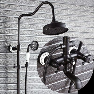 Antique Black Wall-Mounted Shower System with Dual Handles, 8-Inch Brass Rain Shower Head – B Beauty Comes