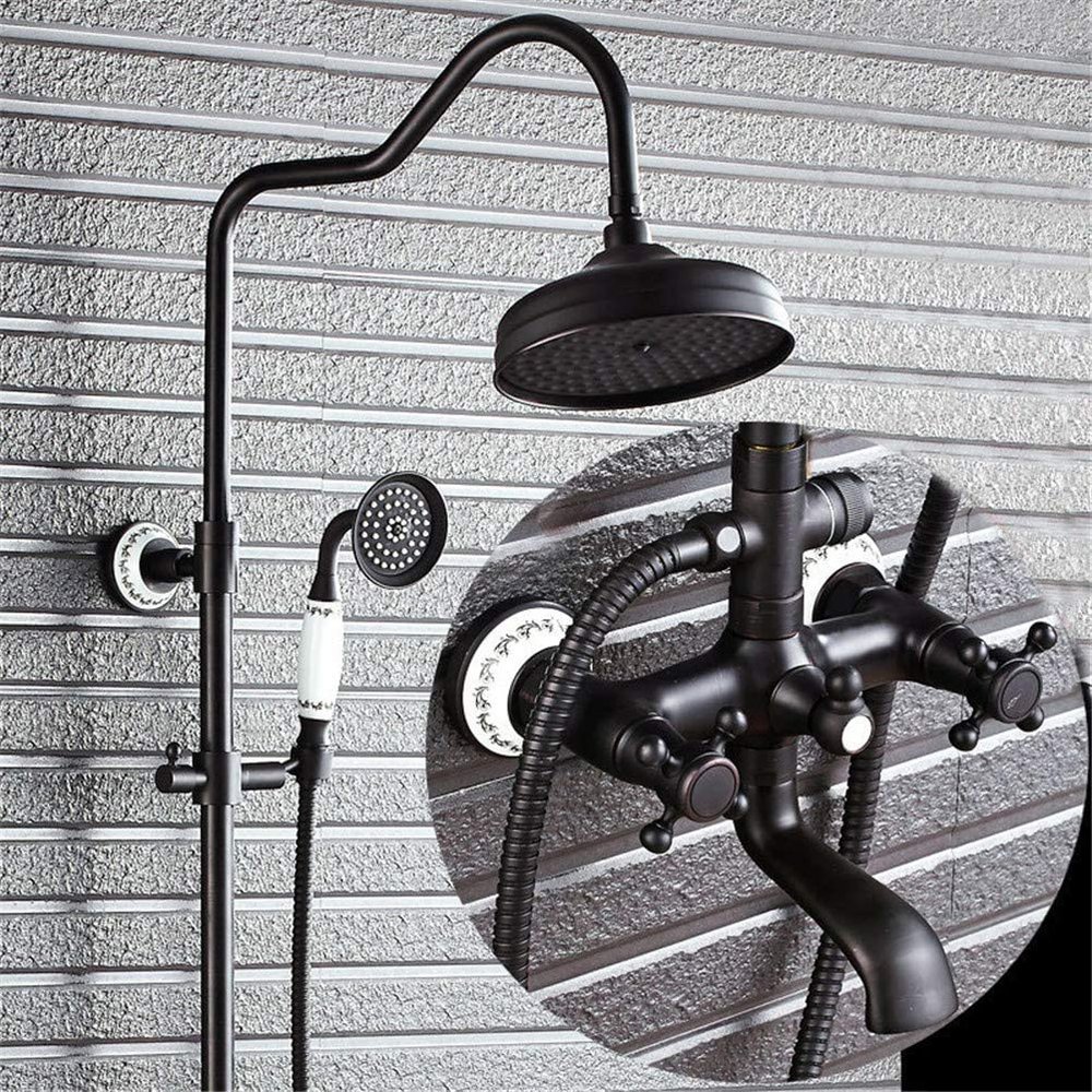 Antique Black Wall-Mounted Shower System with Dual Handles, 8-Inch Brass Rain Shower Head – B Beauty Comes
