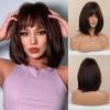 Short Dark Brown Straight Bob Wig with Bangs view 1