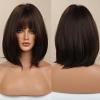 Short Dark Brown Straight Bob Wig with Bangs view 2
