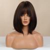 Short Dark Brown Straight Bob Wig with Bangs view 3
