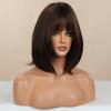 Short Dark Brown Straight Bob Wig with Bangs view 4