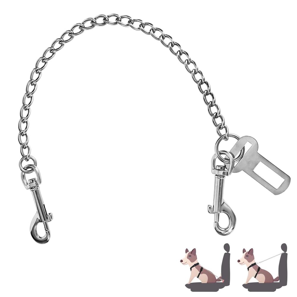 WIYETY Stainless Steel Dog Seat Belt, 80 cm, Bite-Resistant Car Safety Leash