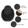 Mongolian Afro Kinky Curly Human Hair Ponytail Extension, 10–28 in, Drawstring Clip-In Remy Hair Ponytail view 3