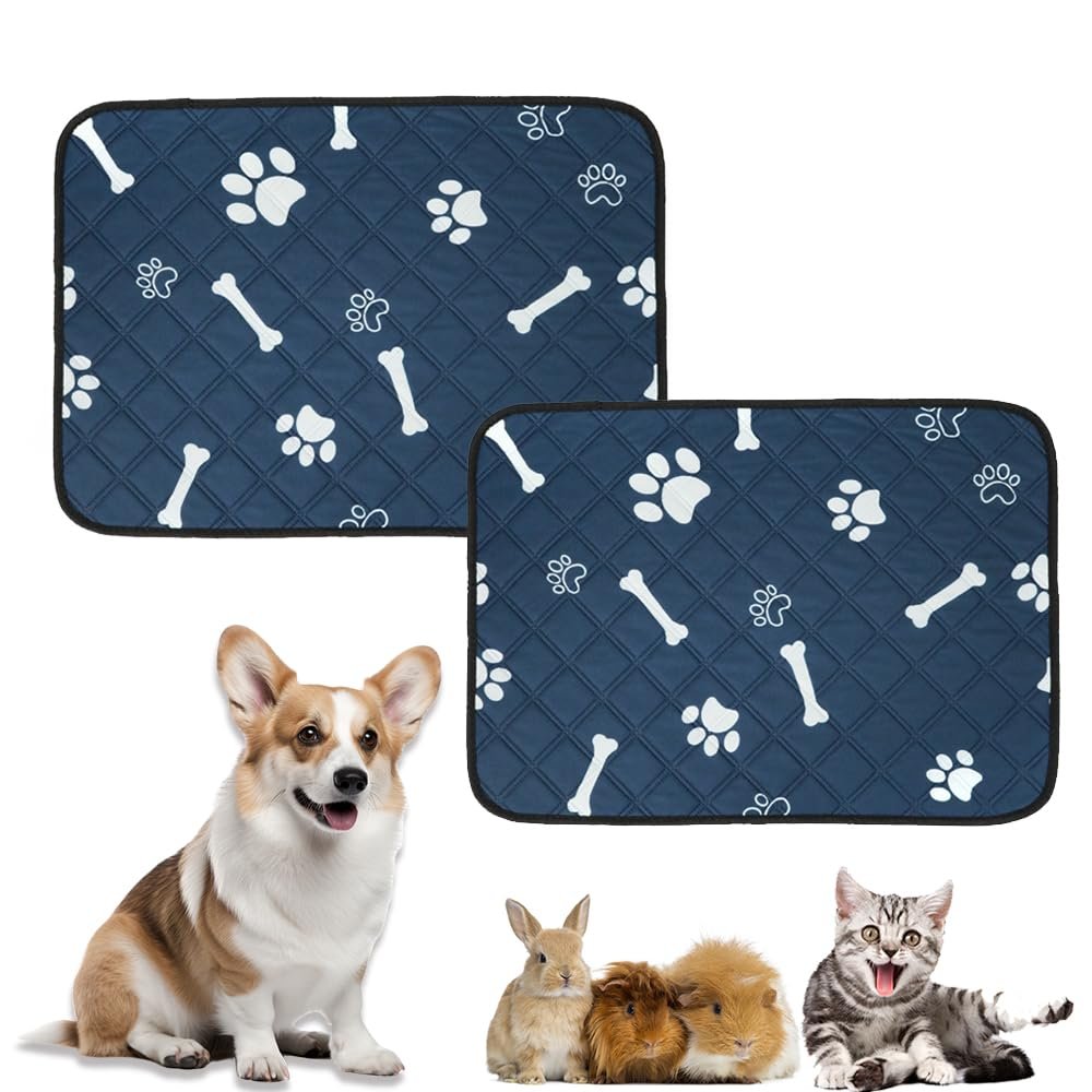 Mateju Washable Reusable Dog Training Pads, 2-Pack, 90 x 75 cm, Blue Bones