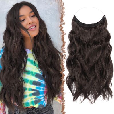 FESHFEN Secrets Long Wavy Hair Extensions, Invisible Hairpiece, Synthetic, Chocolate Brown/Mixed Dark Brown, 40 cm