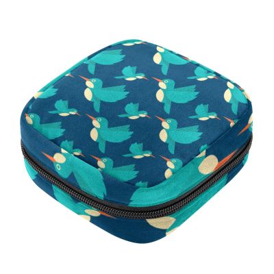 Period Kit Bag for Girls and Women, Navy Blue Hummingbird Pattern