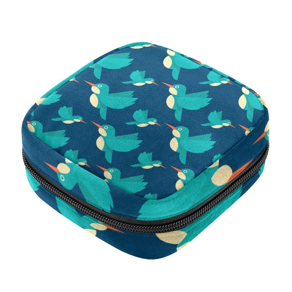 Period Kit Bag for Girls and Women, Navy Blue Hummingbird Pattern