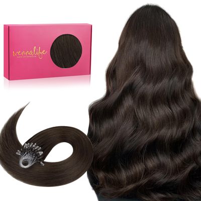 WENNALIFE Micro Ring Extensions Human Hair, 50g, 1g/Strand, 50cm, Light/Dark Brown