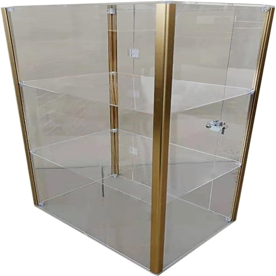 Acrylic Display Box with Transparent Protective Cover and Removable Cube, for Collectibles, Display Mannequins, Cosmetics and Perfume, Gold, 50 × 20 × 60.6 cm