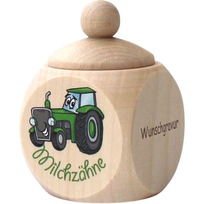 Geschenkissimo Wooden Tractor Milk Tooth Box for Boys, Personalized with Engraving