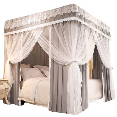 Princess Canopy Bed Net for Girls, Stainless Steel Four-Post Canopy Frame Curtains, California King