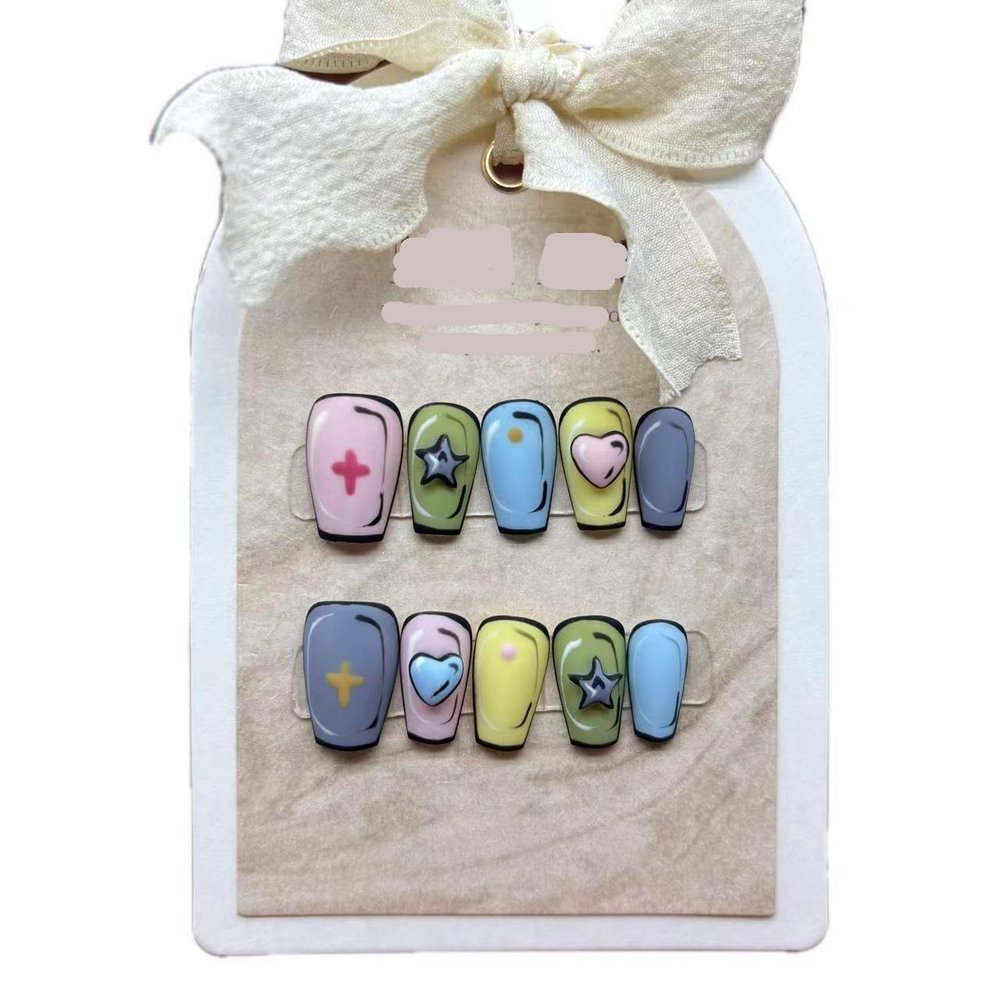 Cute Portable Phototherapy Color Nail Stickers, Brightening, Removable, 10 Pieces (Size: S)