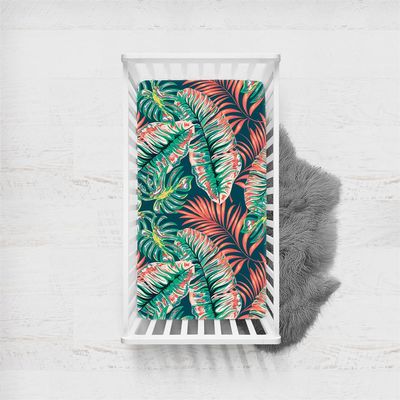 Odot Fitted Sheet for Crib, Stroller Mattress Cover, 3D Leaf Pattern, Soft Baby Crib Sheet with All-Around Elastic (Plant 6.95 x 65 cm)