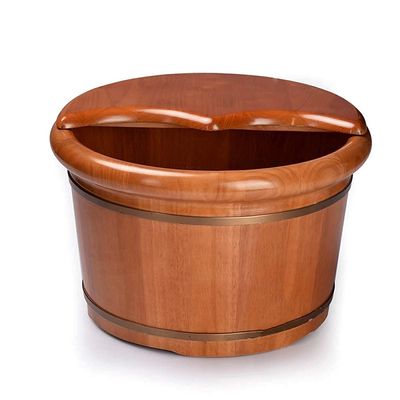 Natural Wood Foot Bath Bucket, Oak Soaking Tub with Lid